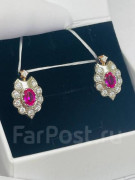  Серьги золото 585 пробы с корундом и фианитами  арт С-2571