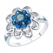 Кольцо из серебра с эмалью и синим топазом и фианитами арт 201